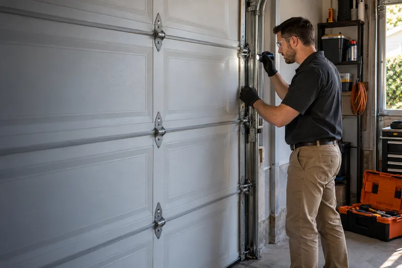 Illustration of a technician inspecting a garage door